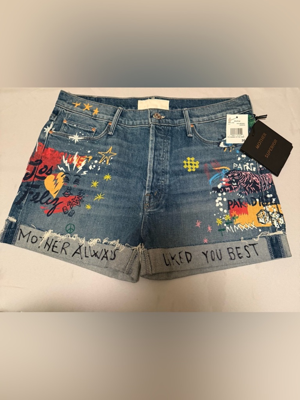 MOTHER The Vagabond Cuffed Fray Hen Roll-Cuff Denim Shorts - Picture 2 of 7